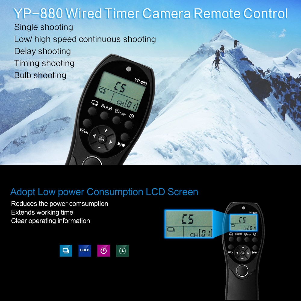 YouPro YP-880 S2 Câmera Wired Obturador Controle Remoto Temporizador LCD exibição para Sony A7R A7 A7II A7RII A7SII Series DSLR A58