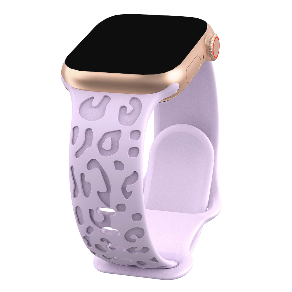 Bracelet en silicone léopard gravé pour Apple Watch Band, 44mm, 40mm, 45mm, 49mm, 41mm, 38mm, 42mm, iWatch Series 7 SE, 3, 6, 8 Ultra: Olive flak / 20mm