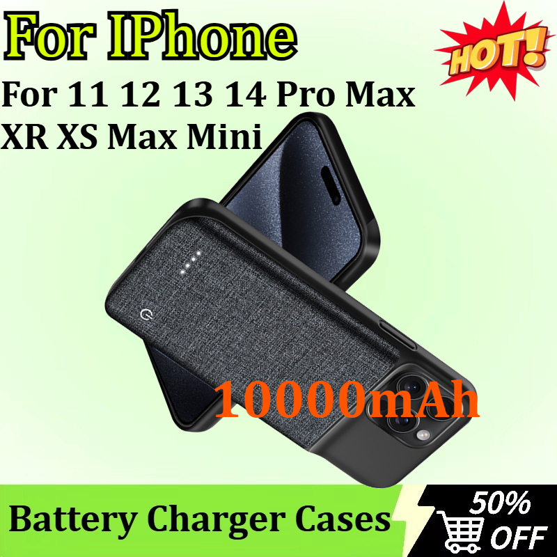 10000 mah batterijladerhoesje voor iphone 11 12 13 14 15 pro max xr xs max mini draagbare powerbank oplaadclip batterij