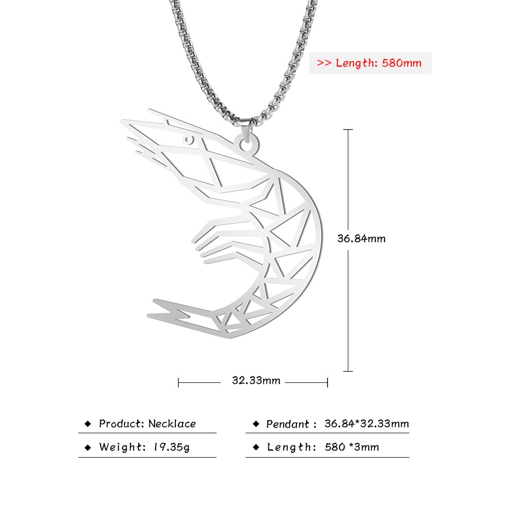 Teamer-collar con colgante de Animal de acero inoxidable para hombre, caja larga con cadena, Lobo, perro, gato, oso, León, ericio, cangrejo, camarón, joyería: Shrimp
