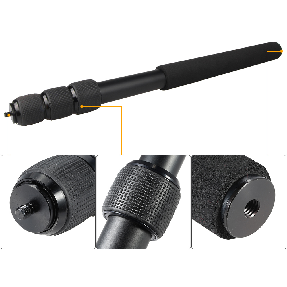 Protable Compact Lightweight Extendable Mini 2in1 Zoom Microphone Boom Pole Camera Monopod Padded Handle Twist Lock 3 Sections