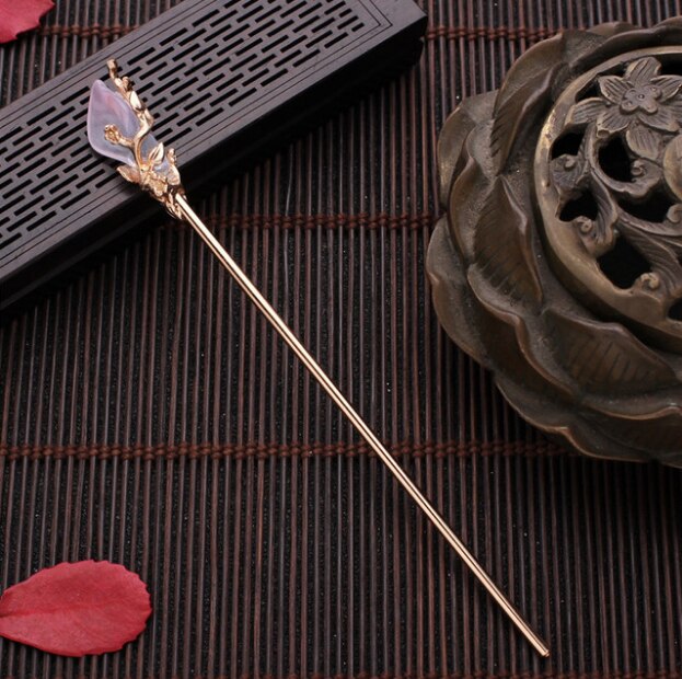 Moda chinês tradicional liga de metal vara de cabelo do vintage flor grampos de cabelo grampos para o cabelo feminino jóias acessórios presentes: Gold Pinki