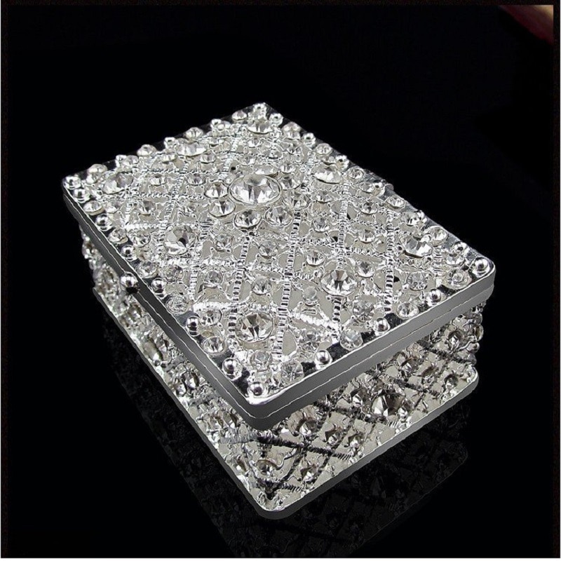 carré argent bijoux bibelot boîte Antique étain cercueil artisanat Dressing