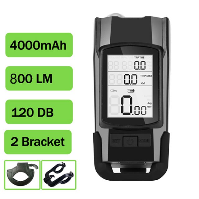 Impermeabile Della Bici Del Calcolatore Integrato 800LM Faro 120DB Corno Altoparlante 3 in 1 Senza Fili di Riciclaggio Della Bicicletta Tachimetro Dell'odometro Del Calcolatore: Black C1