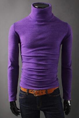 Herfst Heren Truien Casual Mannelijke Coltrui Man Zwarte Solid Truien Slim Fit Kleding Trui: purple / L