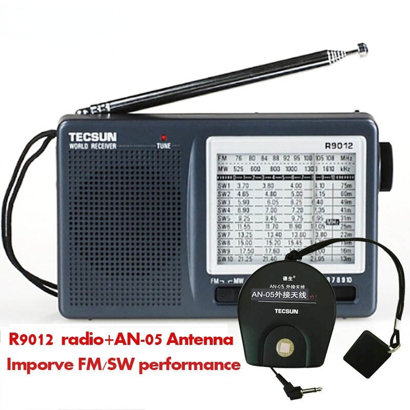 R-9012 AM/FM/SW 12 Bands high sensitivity Shortwave Radio Portable Receiver with AN-05 External Antenna Multiband Radio