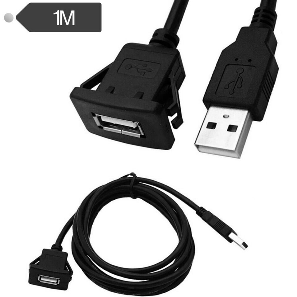 USB2.0 Flush Mount Cable 1M/2M Double/Single USB Port Extension Flush Dashboard Panel Mount Cable for Car Boat Motorcycle