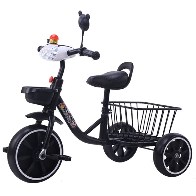 LazyChild Children&#39;s Tricycle Bicycle 2--6 Years Old Baby Bike Baby Carriage Toy Car With Music Light High Carbon Steel Frame: with light black 