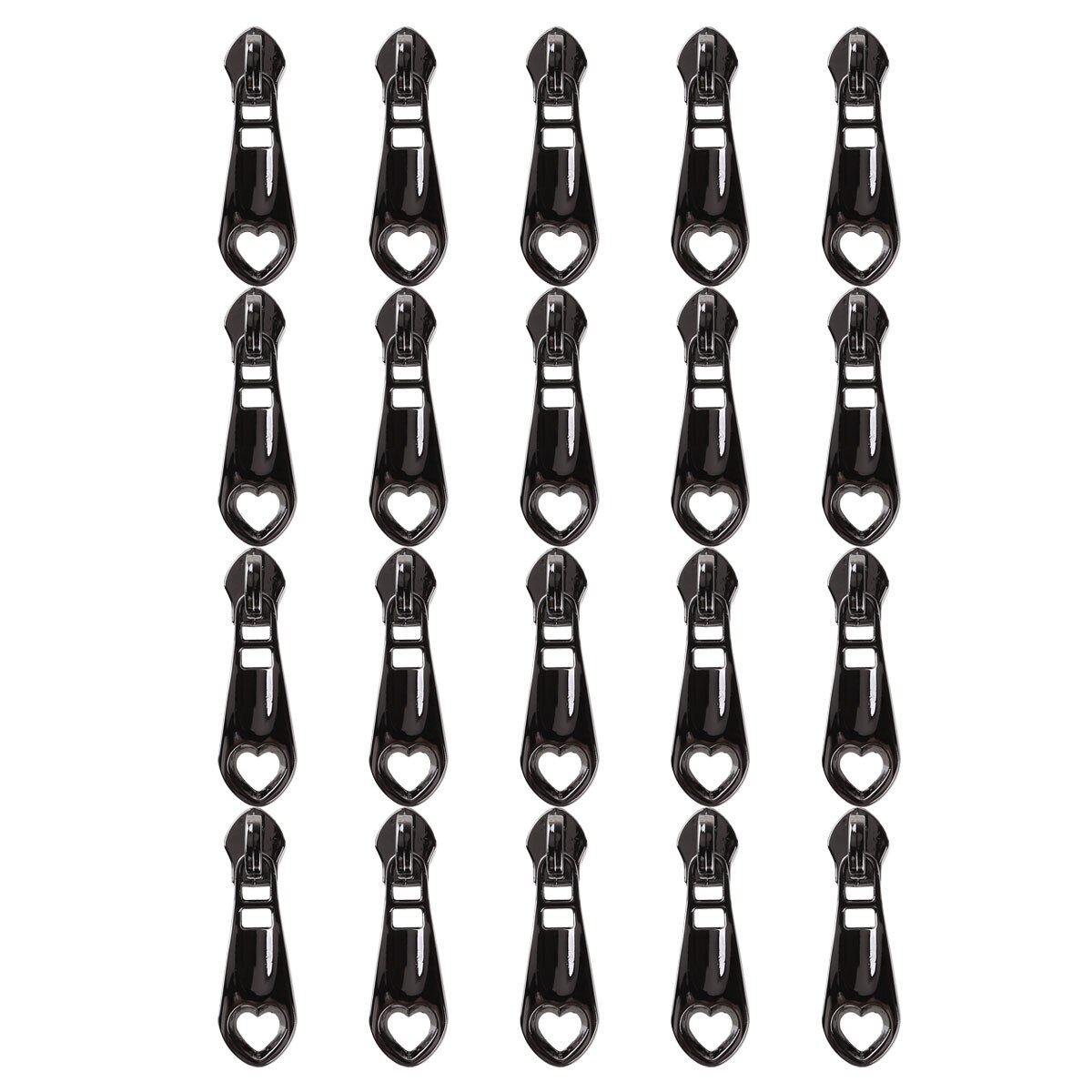 Ensemble de tirettes de fermeture éclair en métal 20 #5 en forme de fleur/cœur, tirettes de fermeture éclair décoratives, artisanat pour la réparation de vêtements de sacs de bagages à faire soi-même: Gun Black Heart