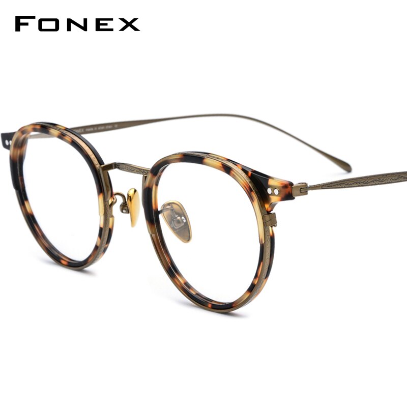 FONEX-lunettes optiques en titane hommes | Vintage ronde lunettes monture femme rétro Prescription myopie acétate lunettes 850