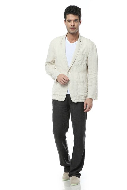 Italië brand blazer mannen linnen jas mannen casual solid jassen heren lente herfst jacket man vlas mode grote blazer masculino: khaki / M