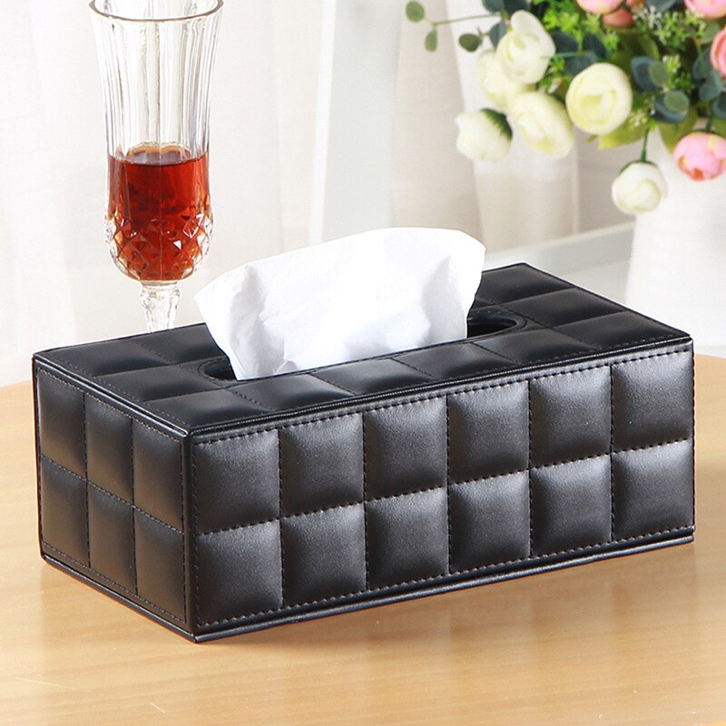 Durable Rectangular Leather PU Standard Tissue Box Holder For Home Office Car