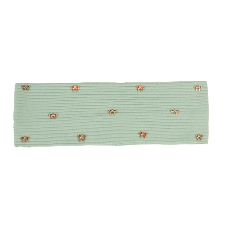 Geebro Women Metal bow Ribbed Headbands HairBands Casual Elastic Headwear Ladies Vintage Head Wraps Hair Accessories: GRAY