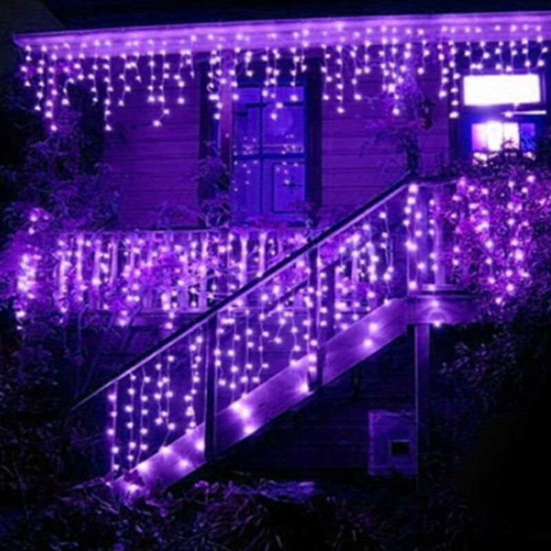 Waterproof Christmas Lights 5M Droop 0.4-0.6m Outdoor Icicle String Lights for Garden Mall Eaves Balcony Fence House Decoration: Purple / 220V EU Plug