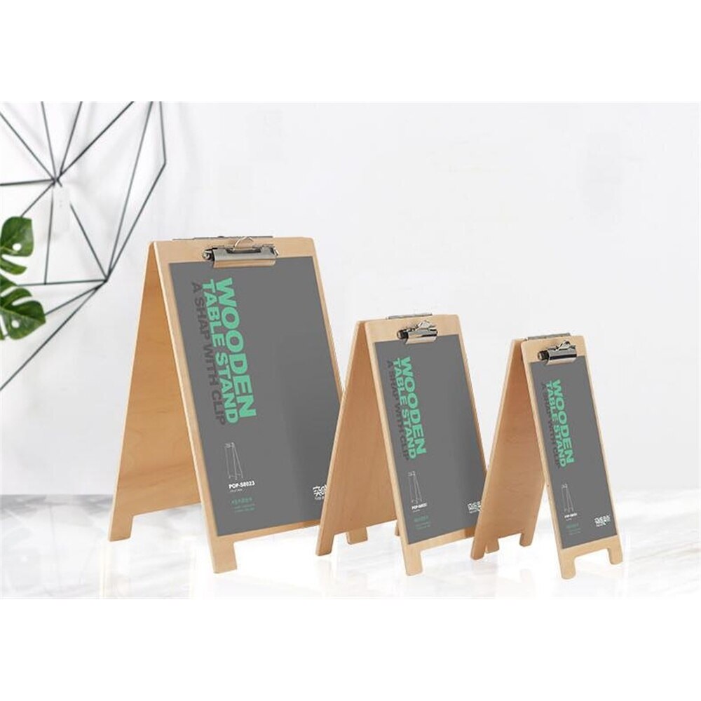 Træmenustativ papir prisskilt display bordplade liste bestillingsskilt clip label holder træplade dobbeltsidet fotoclips rack