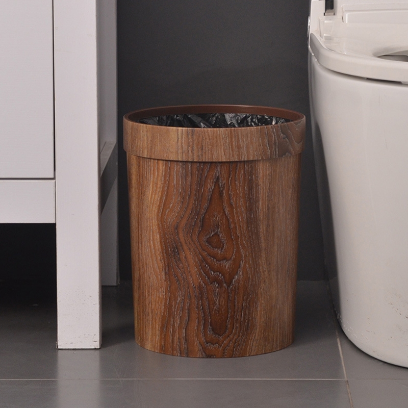 95AA Kleine Hout Kleur Prullenbak Prullenbak Rustieke Ronde Vuilnis Container Bin Voor Badkamer Slaapkamer Keuken Home Office 8L