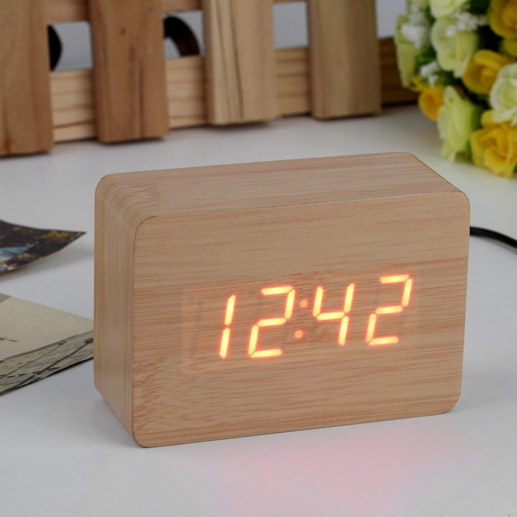 Aa Moderne Houten Houten Usb/Aaa Digitale Led Wekker Kalender Thermometer