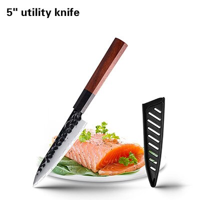 7 stk køkkenkniv sæt japanske kokknive 7 cr 17 rustfrit stål kød med høj kulstof santoku paringkniv meget sharf: 5 tommer nytte