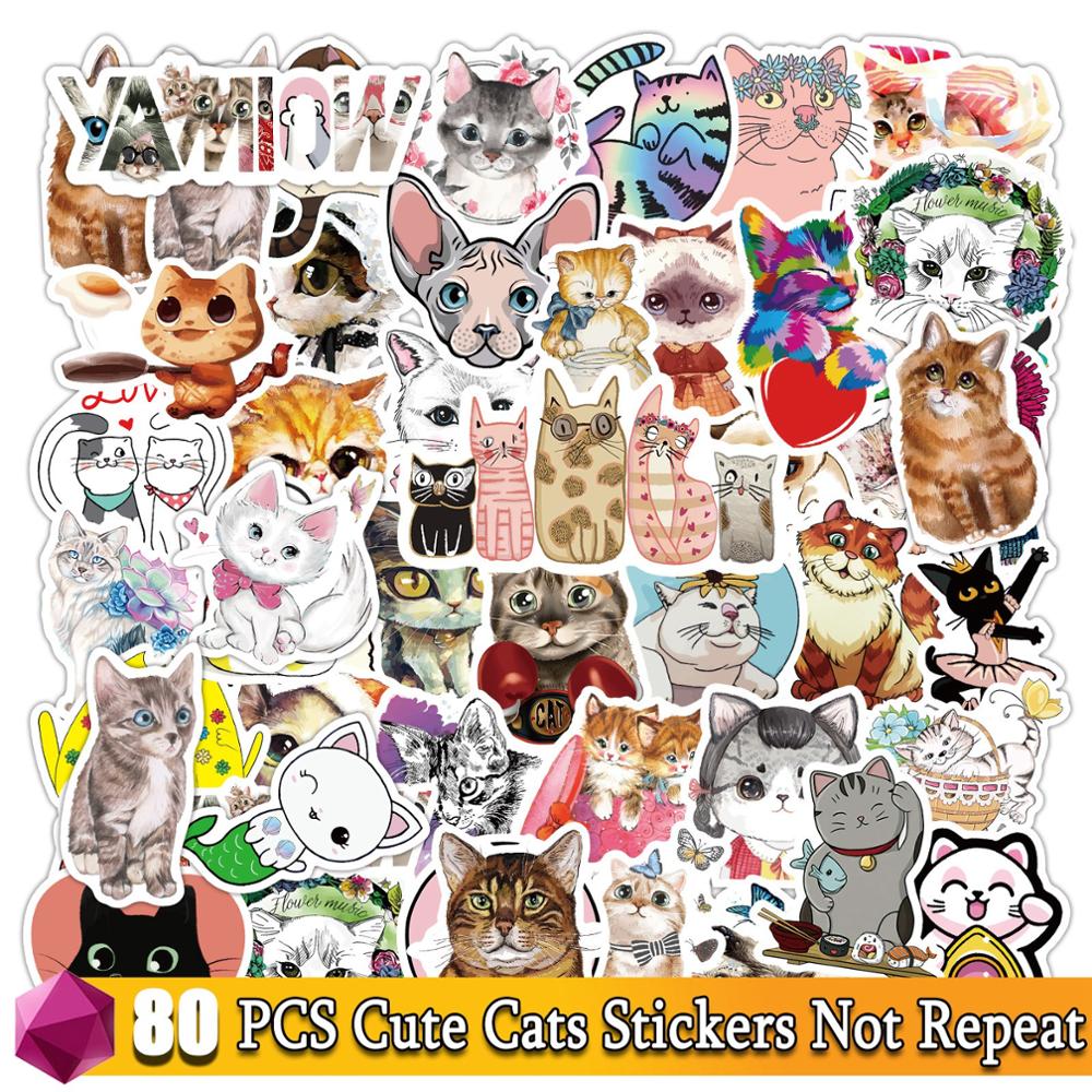 Easter Day Stickers Cartoon Anime Sticker Festival Pack for Laptop Bicycle Motorcycle Guitar Skateboard Decals Kids Toy Decal: 80 Pcs Cats