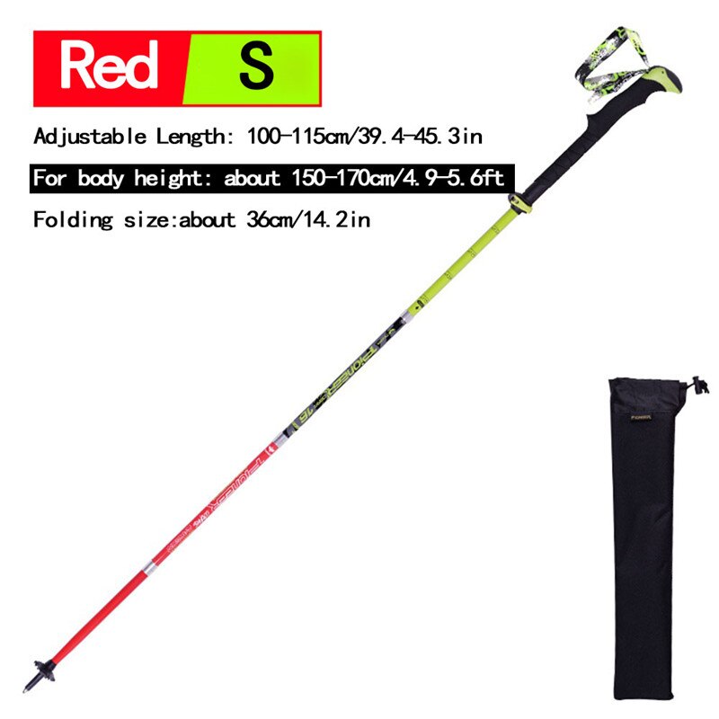 Trekking Pole 100% Carbon Fiber Ultralight Folding Collapsible Trail Running Walking Stick for Outdoor Camping Walking Sticks: S-Red