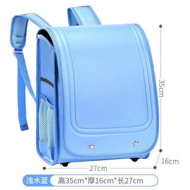 Japanese Randoseru Large Capacity Primary School Backpacks Children Waterproof Orthopedic Schoolbags for kid Girls Boys book bag: Sky Blue