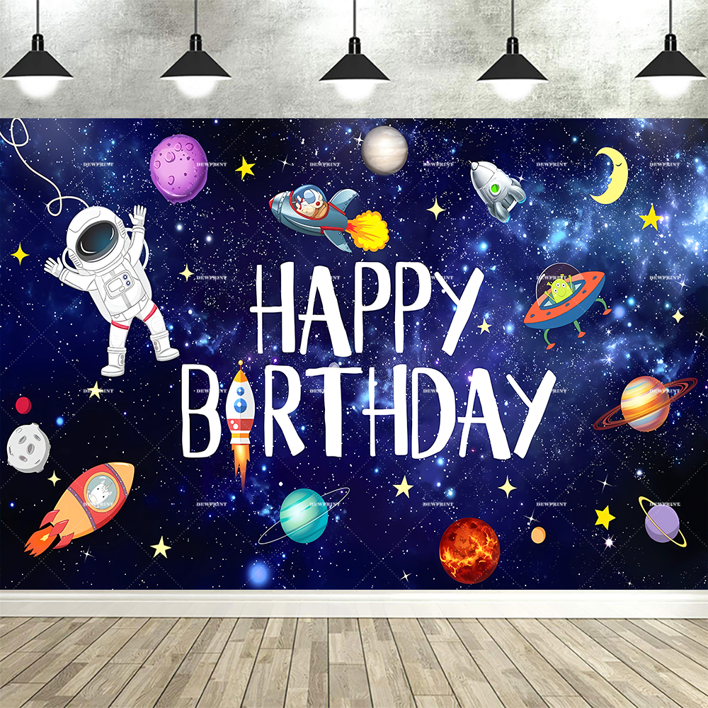 Espaço astronauta dos desenhos animados exterior planeta fundo decoração festa de aniversário das crianças chá de bebê banner fotografia adereços: royal blue / 150 * 125
