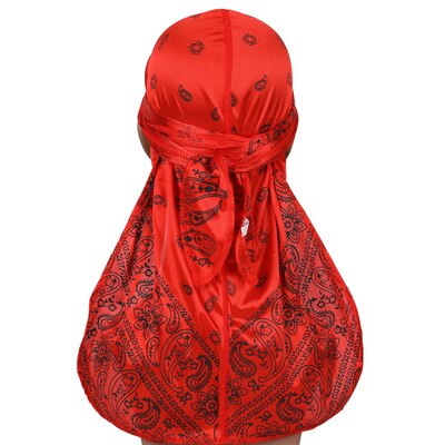 DuRag Durags imprimés en soie pour hommes, couvre-chef Doo en soie, chapeau de Pirate, accessoires pour cheveux: red