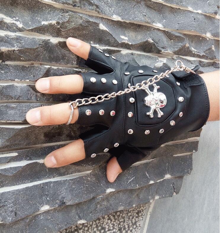 Skulls Rivet PU Leather Fingerless Gloves Men Women Hip Hop Punk Gloves Half Finger Men's Gloves