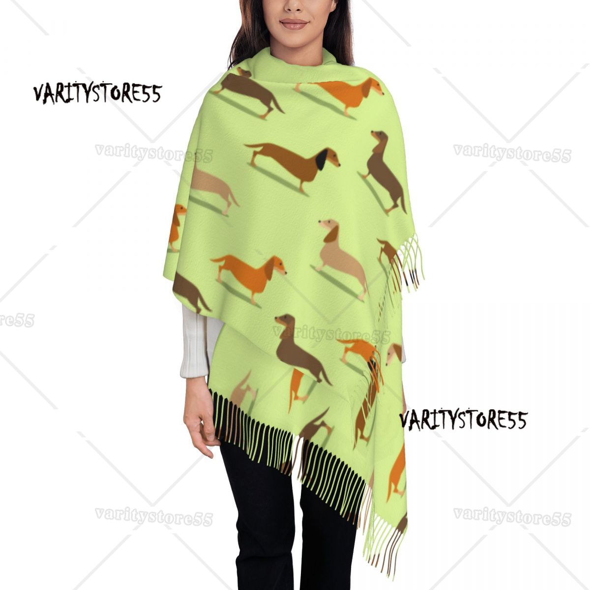 Doxie Florals Dachshund Scarves Women Winter Fall Soft Warm Tassel Shawl Wraps Badger Sausage Dog Scarf: PURPLE