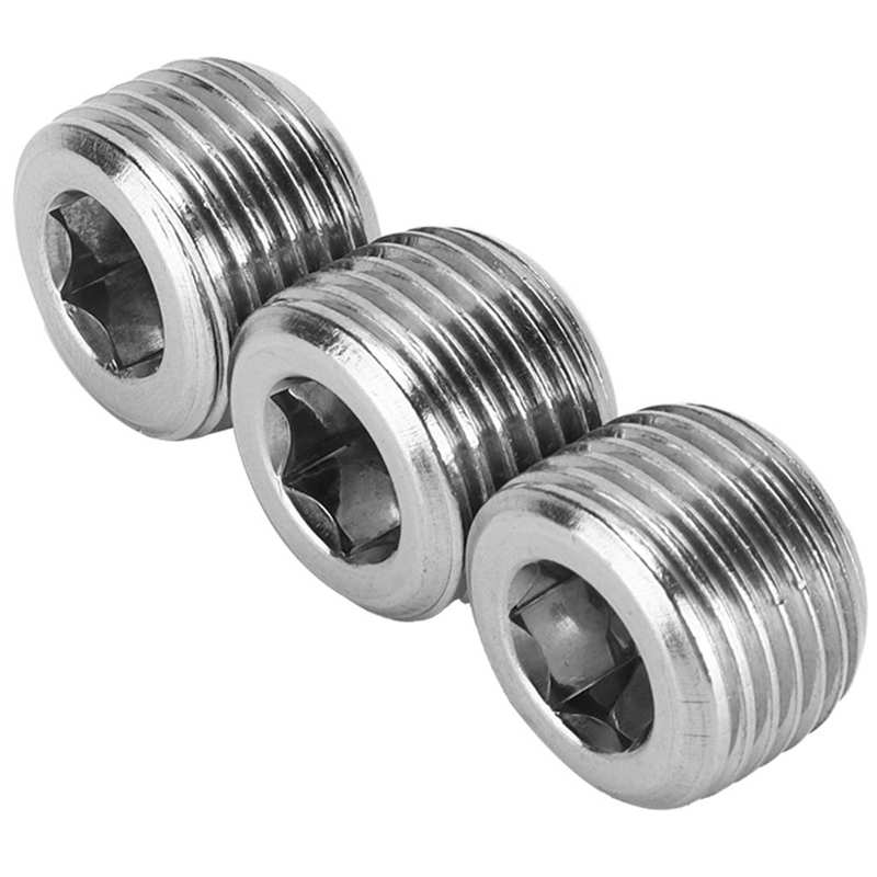 3pcs 1/2in NPT Pipe Plug Male Thread Fitting Internal Hex Thread Connector Car Accessories Stainless Steel