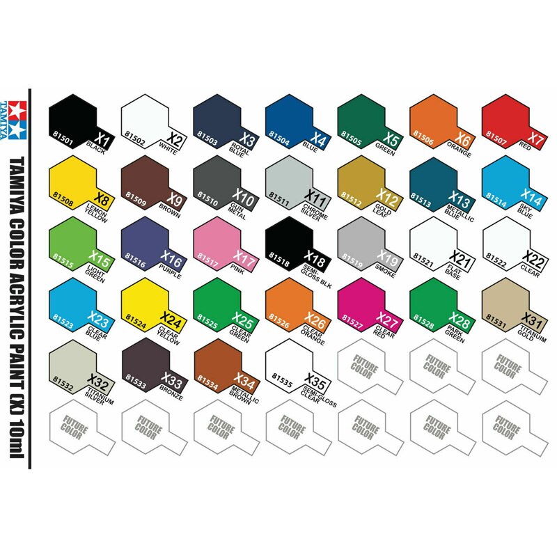 Tamiya 10ml Color Acrylic Paint(Mini's) 81501-81517 Bottles X-1 To X-17 Colors/Gloss