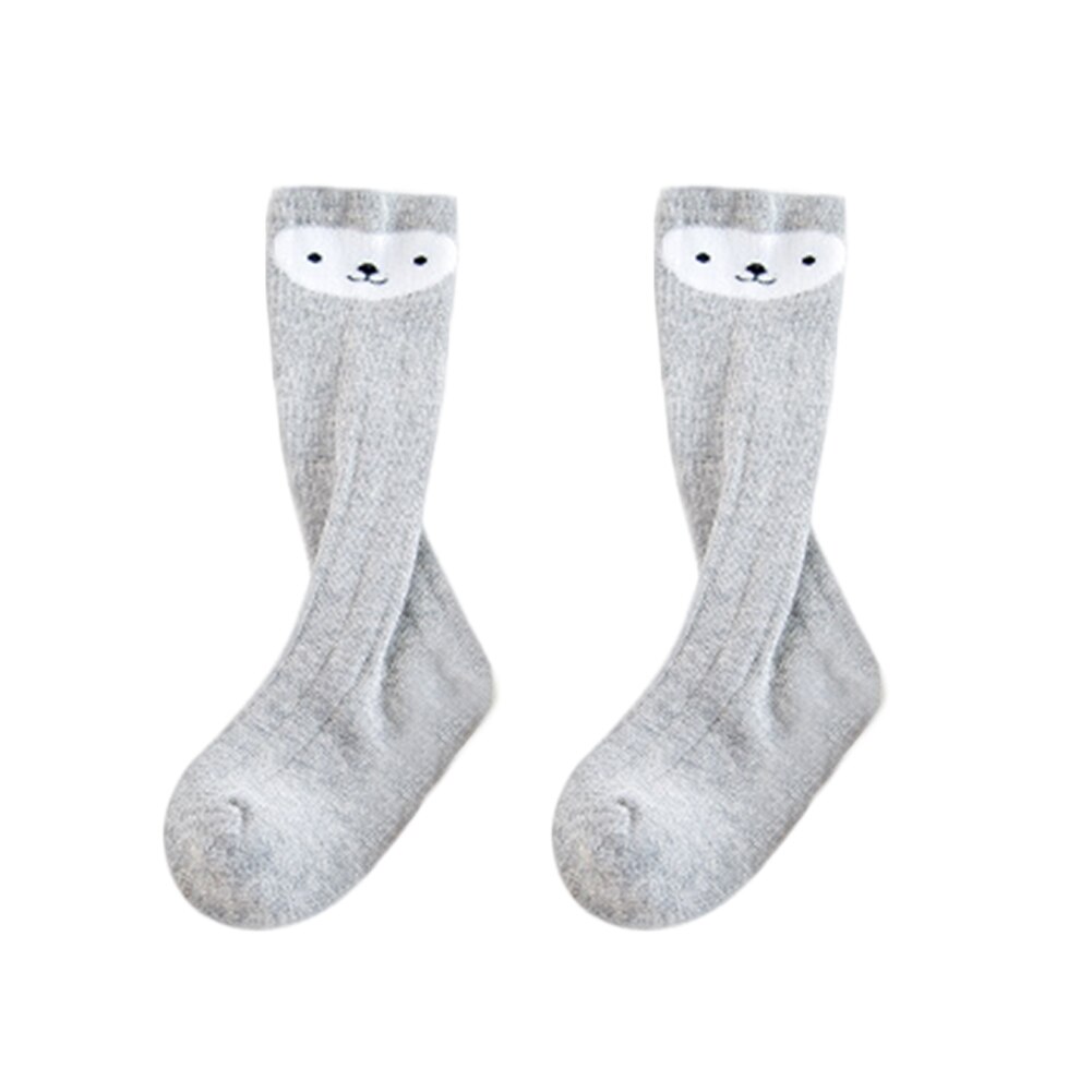 1 Pair Infant Baby Girl Boy Cute Cartoon Animal Print Knee Length Long Socks Autumn and winter baby warm socks: L  Grey