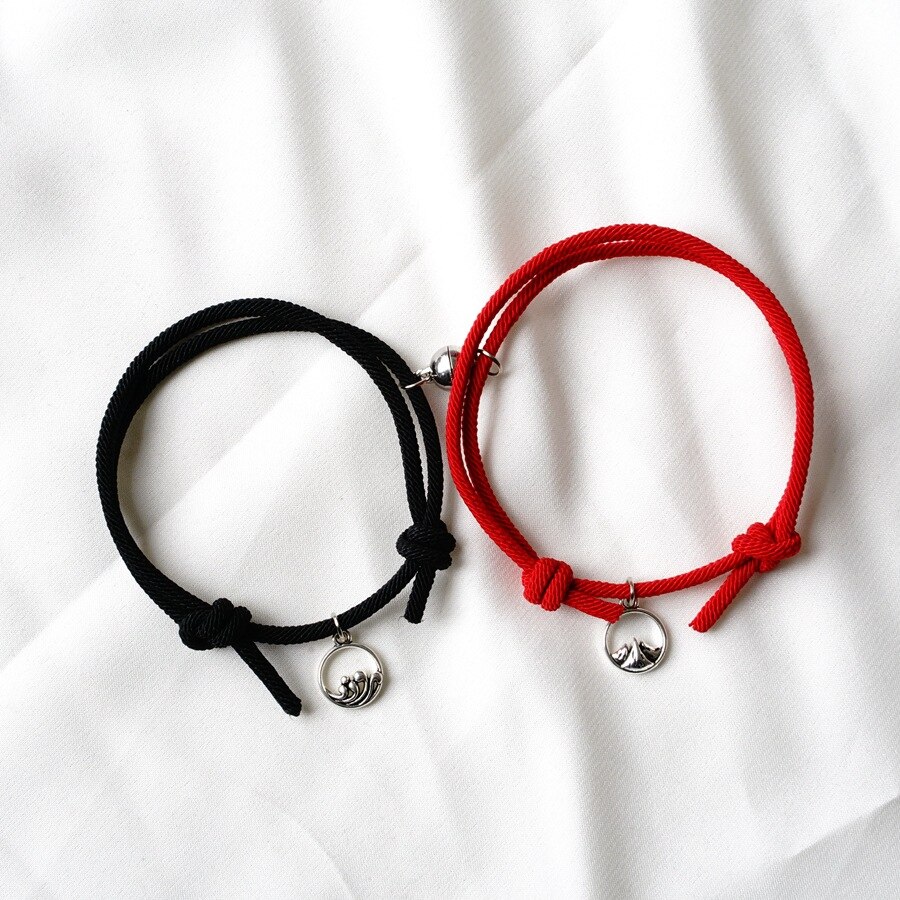 Bracelet magnétique de Couple pour hommes et femmes, 2 pièces, s'attirent les uns les autres, personnalité créative, breloque, bijoux, d'amoureux: Red Black