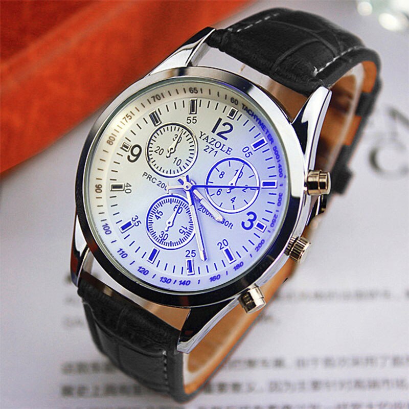 Heren Horloges Kunstleer Blauw Ray Analoge Quartz Horloge Mannen Mannelijke Business Casual Klok Relogio Masculino: Black White