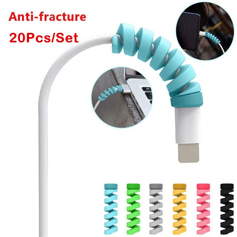 Funda protectora de Cable en espiral para cargador USB para teléfono móvil, accesorios para teléfono, 20 Uds.