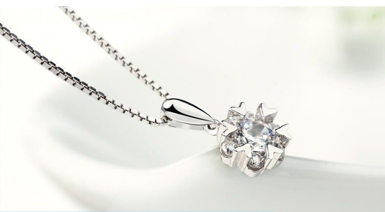 Mode Eeuwige Liefde Zirkoon Hanger Sleutelbeen Vrouwelijke Koreaanse Sneeuwvlok Ketting 925 Zilveren Sieraden Sneeuw Dans Hanger Vrouwelijke A74