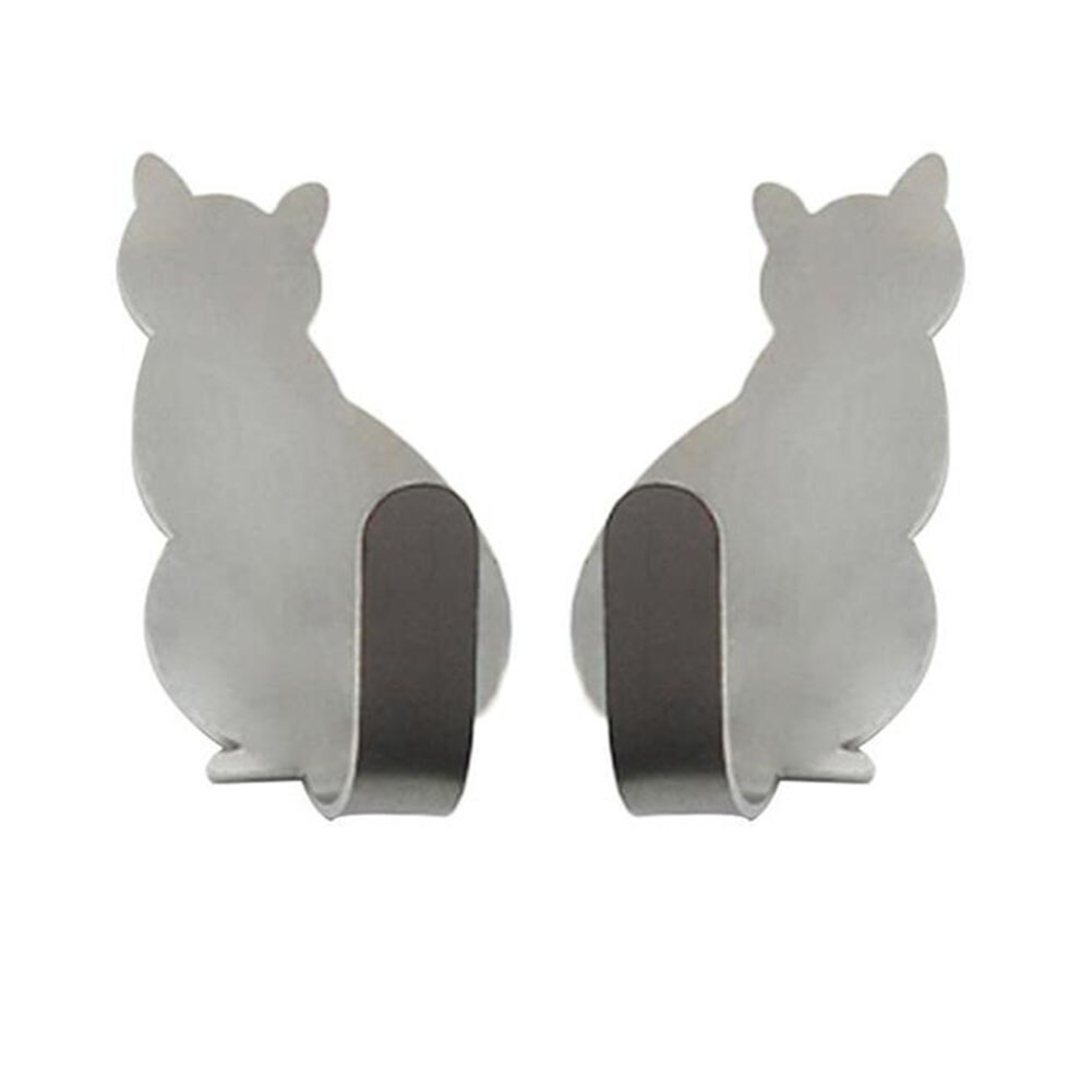 2 Stuks Sleutels Hanger Kat Staart Vormige Keuken Metalen Haak Sleutelhouder Muur Deur Hanger Decoratieve: Zilver
