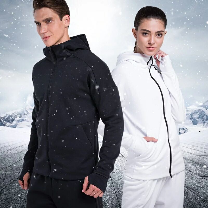 Winter Sport Pak Mannen Vrouwen Sportkleding Running Jacket + Broek Outfit Outdoor Hooded Warm Fitness Workout Trainingspakken Liefhebbers