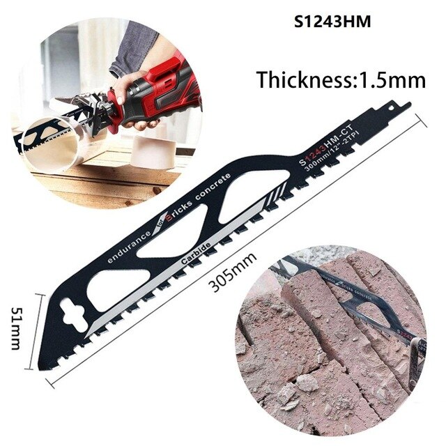 240/305/455mm Reciprocating Saw Blade Carbide Demolition Masonry Jigsaw Blade Cutting Brick Stone For Saber Saws: S1243HM 305mm