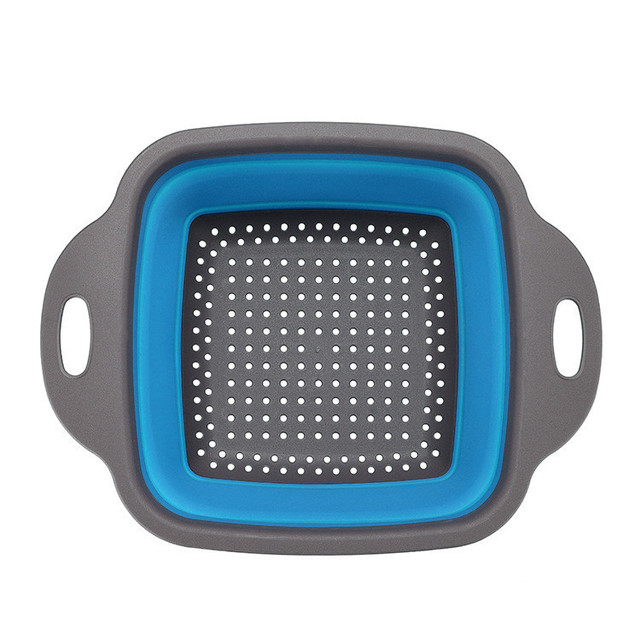 Colador plegable para lavar frutas y verduras, cesta, escurridor de platos de silicona, escurridor plegable, herramienta de almacenamiento de cocina: blue / 18.5X24.5cm