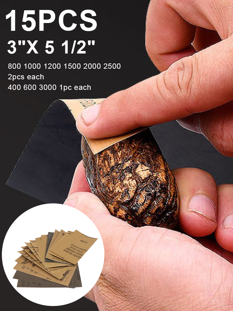 15 kpl hiomapaperi märkä/kuiva hioma metallilasi auton kiillotuspaperisetti 400 600 3000 800 1000 1200 1500 2000 2500