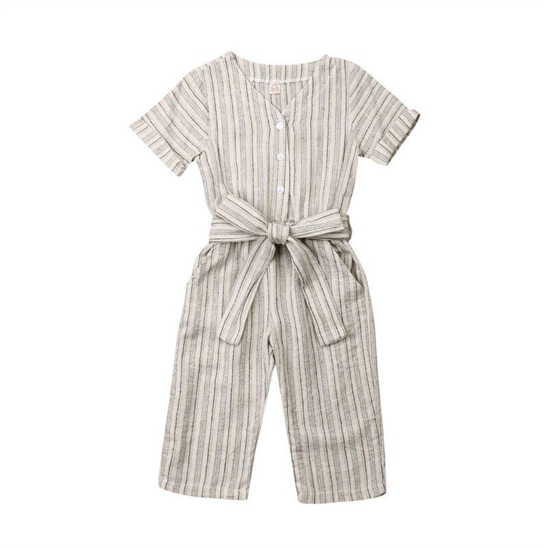 2019 da criança do miúdo da menina do bebê verão casual rendas acima roupas criança listrado impressão longa calça macacão outfits 2-7y