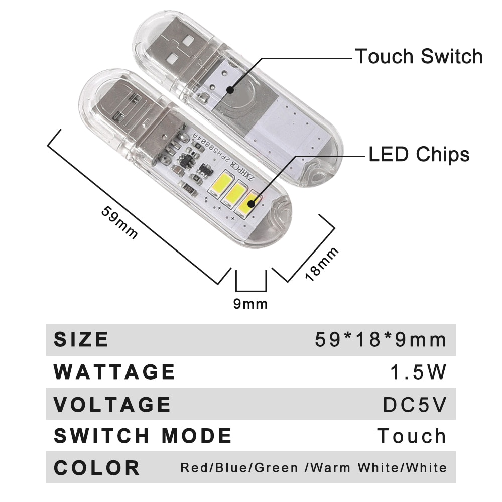 Dc5v interruptor de toque usb mini led livro lâmpada 3leds 1.5w portátil led luz leitura usb led night light lâmpada acampamento para banco potência