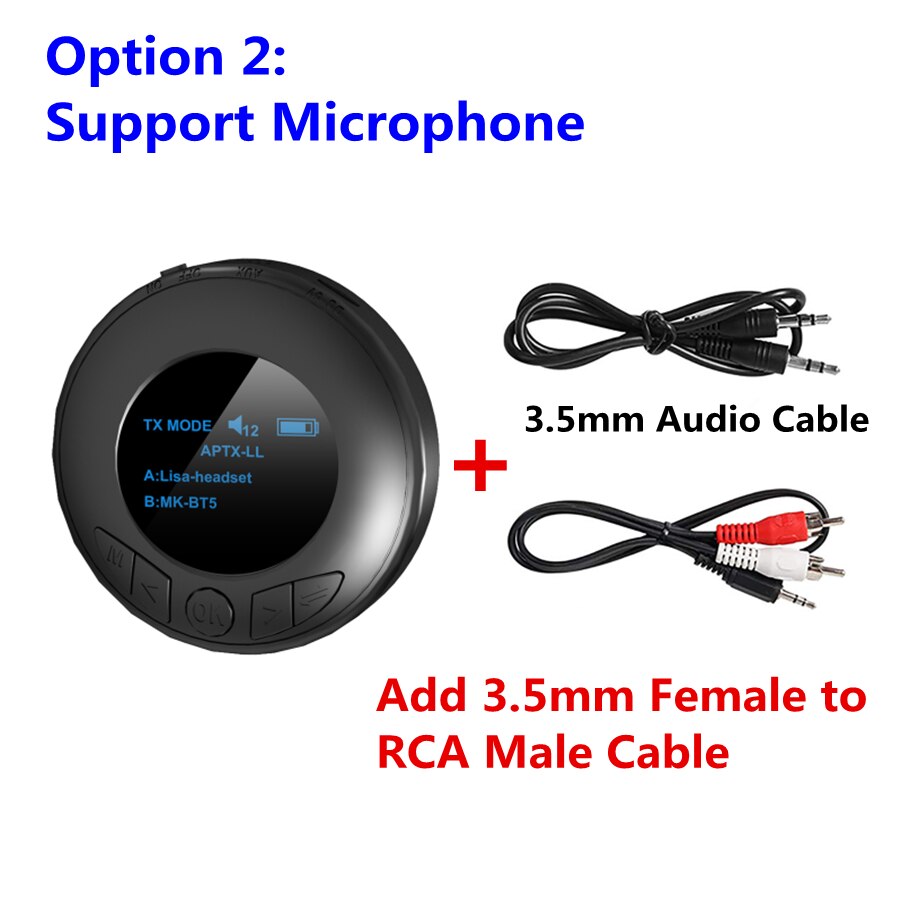 Aptx LL AAC – transmetteur récepteur Audio, Bluetooth 5.0, avec écran OLED, adaptateur sans fil, Jack AUX 3.5mm, pour télévision, voiture, haut-parleur, PC: option 2 with RCA