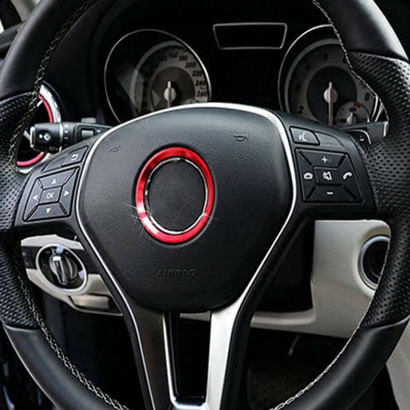 Carbon Fiber Abs Dashboard Air Conditioning Vent Trim with 1X Red Steering Wheel Center Logo Decoration Cover Ring Trim