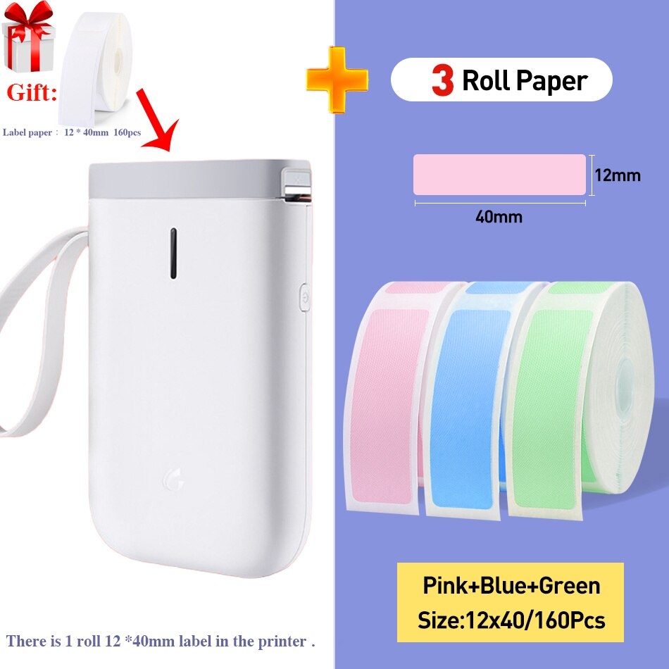 Imprimante thermique portable D11 pour étiquettes, machine d'impression thermique pour poche, étiquette de planificateur: White w 12x40mm3