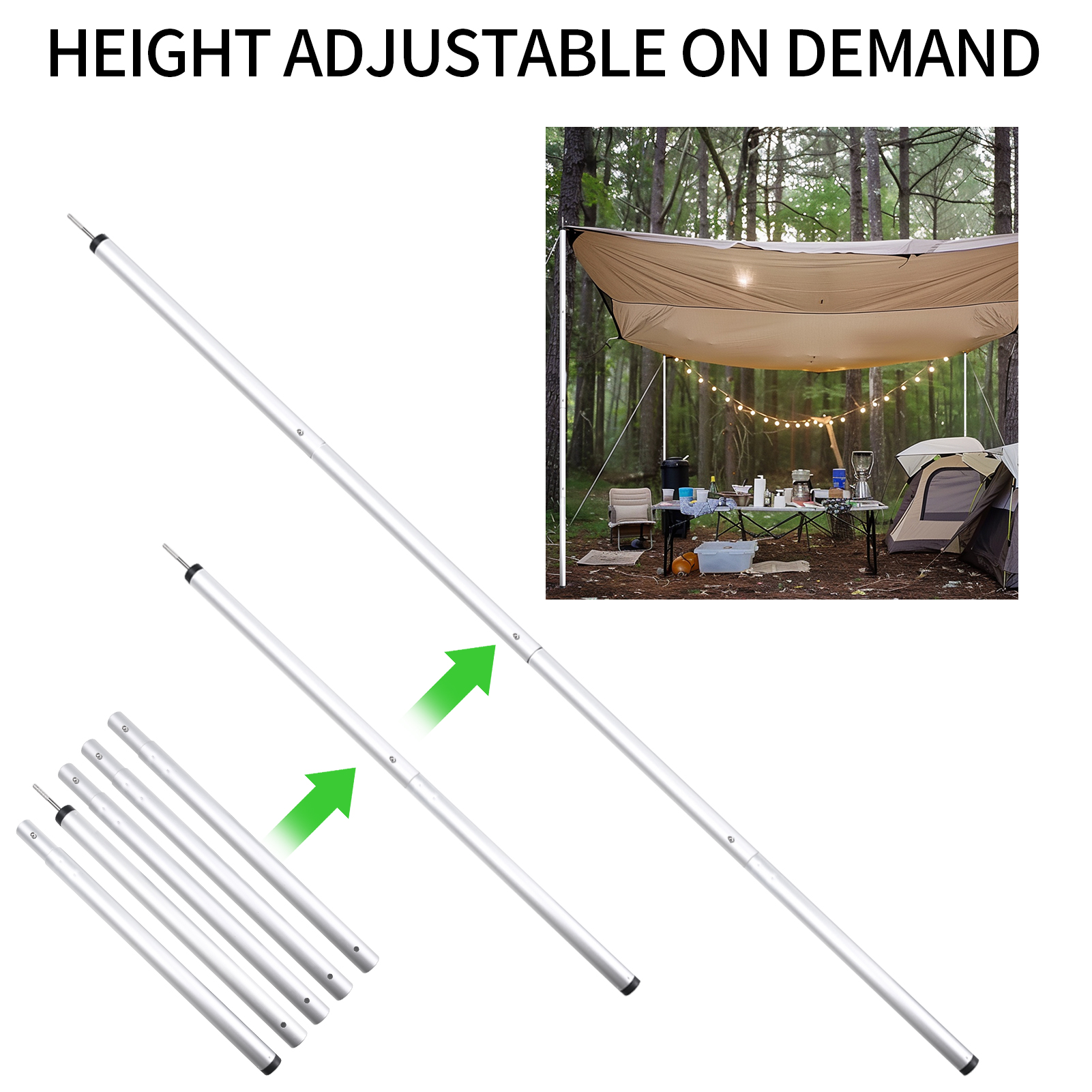 Aluminum Alloy Tent Pole Adjustable Camping Tarp Poles Telescoping Portable Lightweight Support Rods for Shelter Canopy Awning