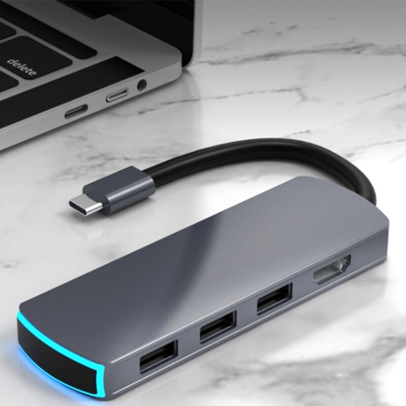 6 In 1 Usb C Hub Usb Multi Hdmi Usb 3.0 Kaarder Reader Adapter Usb Splitter Voor Mac Boek pro Air Usb Dock Type C Hub (Grijs)