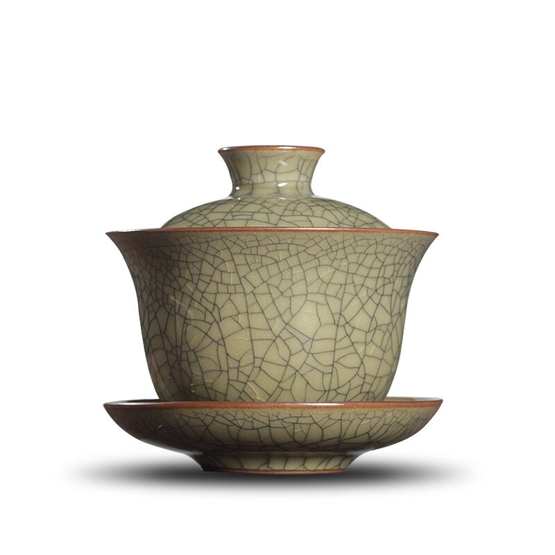 Geyao crackle glaze porselensterrin brother ovn keramisk gaiwan kopp bollesett merket dekkede boller kopp tallerken 150ml på kinesisk