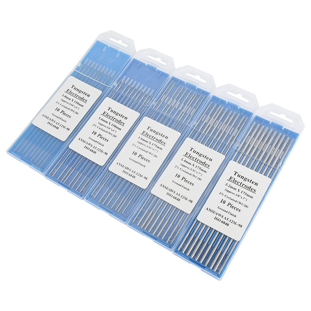 10 teile/schachtel Cer Wolfram Elektroden Stangen 1,0/1,6/2,4/3,2mm WC20 TIG für Edelstahl Kohlenstoff lanthan Schweißen Soldring einstellen